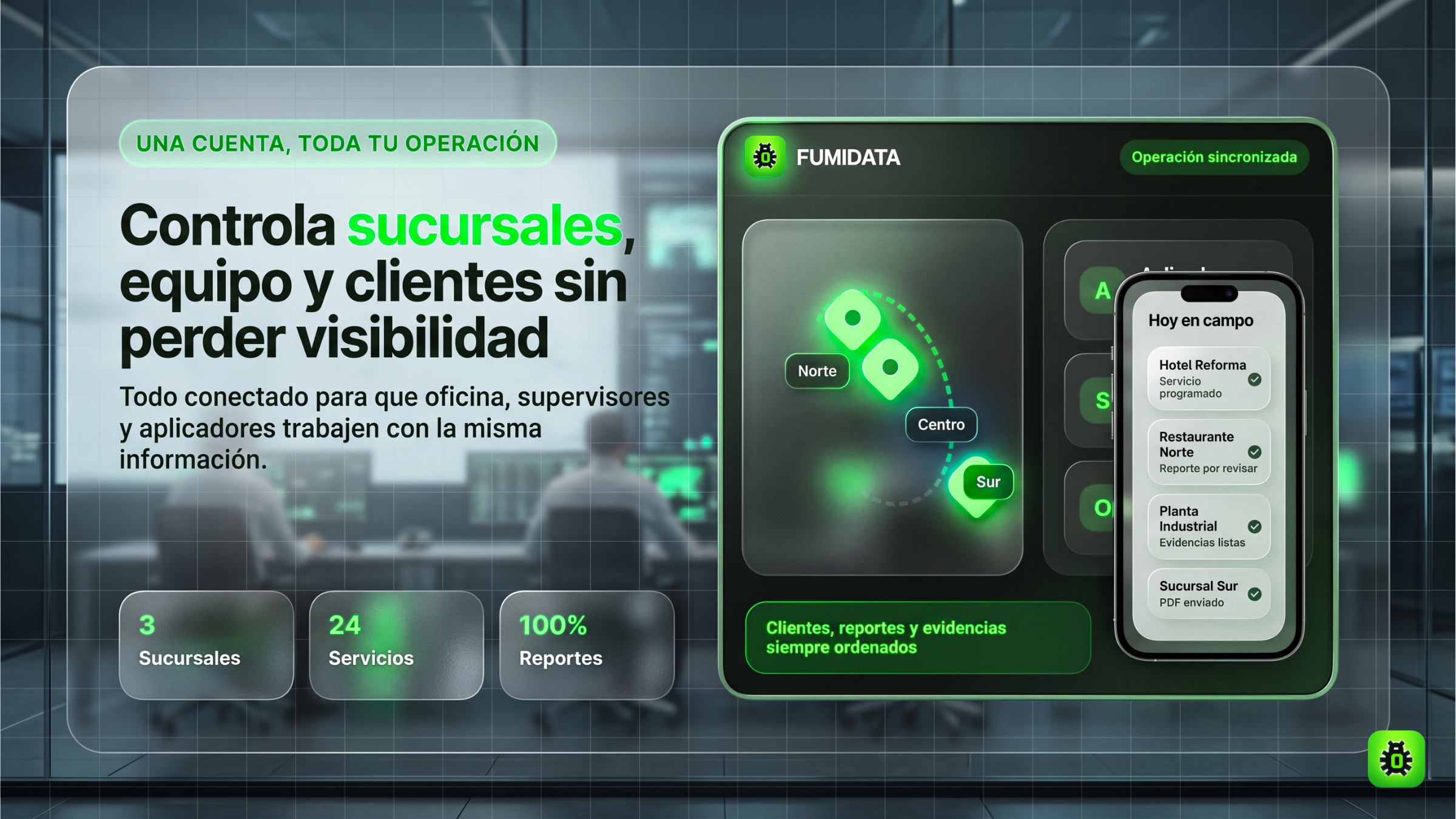 Control de sucursales, equipo y clientes desde una sola cuenta en FUMIDATA